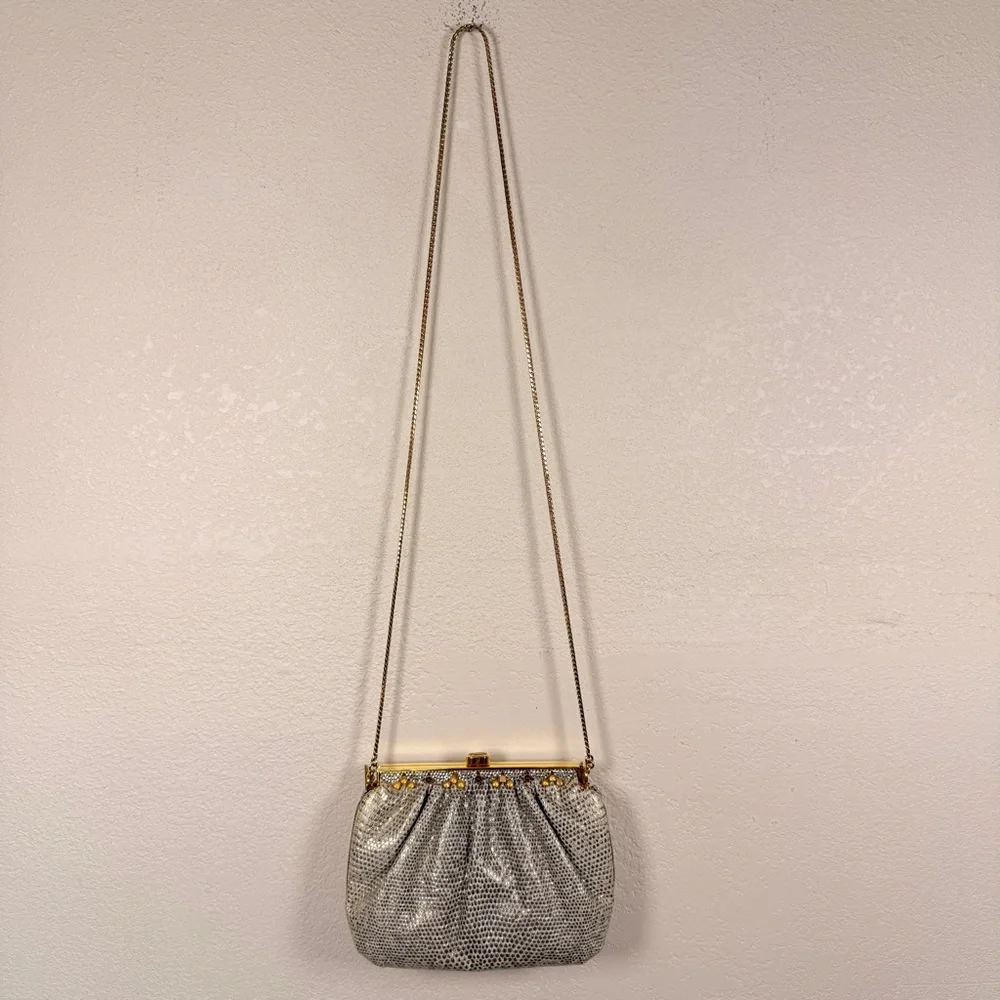 Judith Leiber Silver Lizard Clutch Gem Rhinestone Vintage - Picture 2 of 14